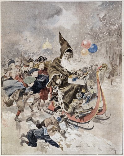 Watercolour depicting Santa Claus. 
