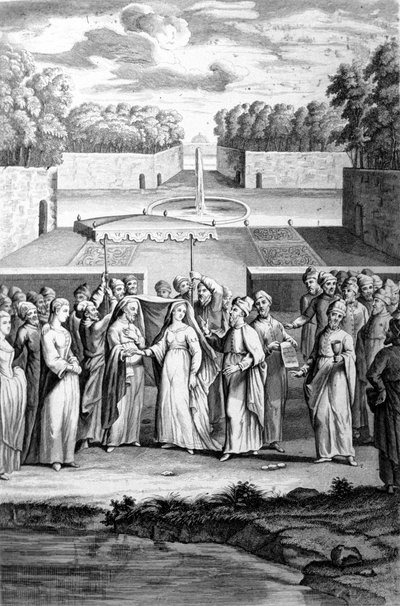 Wedding according to the Hebrew rite. 19th century engraving by Unknown artist