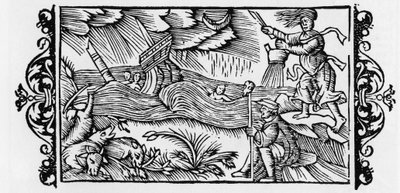 Wizard dispelling a Tempest - in Historia de Gentibus Septentrionalibus (History of the peoples of the North) by Olaus Magnus, Rome 1555 by Unknown artist