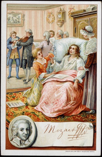 Wolfgang Amadeus Mozart (1756-1791) in the last days of his life. Chromolithography of the 19th century by Unknown artist