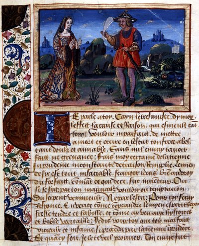 Woman and man in landscape - illumination, in 