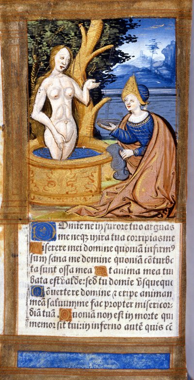 Woman in her toilet. Page of a manuscript from the Pentateuch. 15th century. Bibl. Braidense, Milan by Unknown artist