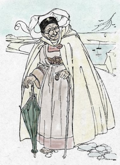 World War I: A German Spy Disguised as an Old Woman from the Vendée, with an Umbrella Telescope and a Cane Taking Photographs by Unknown Artist