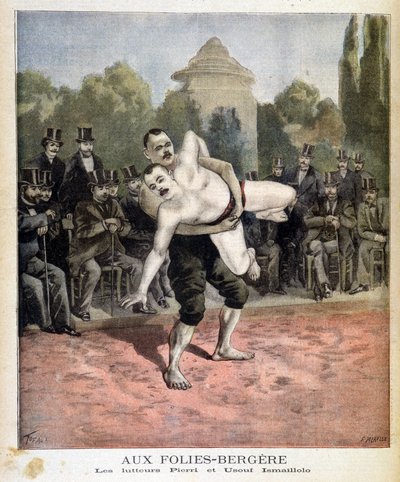 Wrestlers Pierri and Ussouf Ismaillolo at the Folies Bergère in Paris. In Le Petit Journal, on 31/03/1895 by Unknown artist