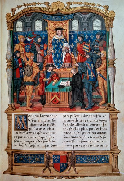 Writing a biography: Philippe de Comines dictates his memorials before Louis XI. Miniature taken from Memoires de Philippe de Comynes by Unknown artist