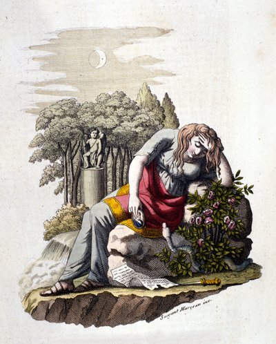 Young girl crying after reading a letter from her lover by Unknown artist