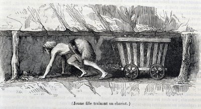 Young girl working in the coal mines in England by Unknown artist