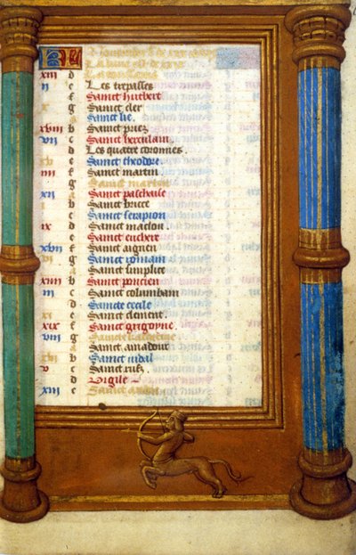 Zodiac Sagittarius and saints of the month of November - Miniature of the Middle Ages by Unknown artist