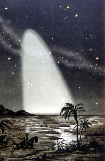 Zodiacal light phenomenon on the Mexican savannah. 19th century colour lithography. by Unknown artist