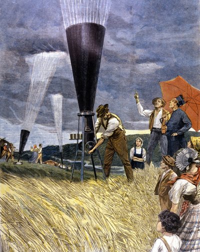 Barrel against the hail by the winegrowers in Italy in 1899 by Unknown artist