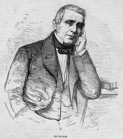 Portrait of Eugène Scribe. French dramatic author (1791 to 1861). Engraving of 1892 by Unknown artist