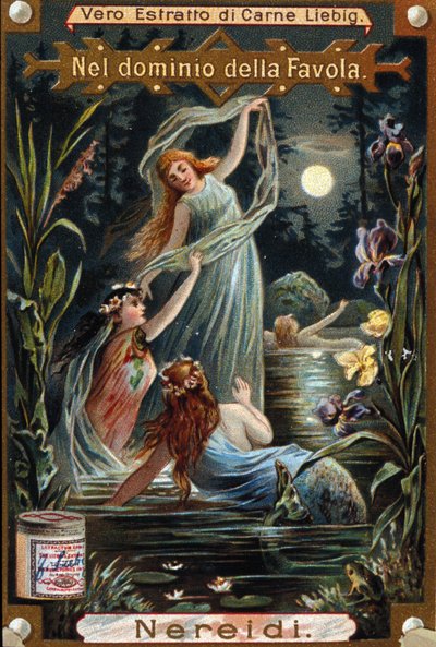 Representation of Nereides, Marine Nymphs. 19th century Chromolithography by Unknown artist