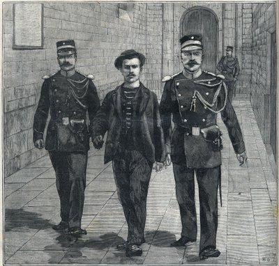 The Italian anarchist Luigi Luccheni assassin of the Empress Elizabeth of Austria (Sissi) brought to the Court of Justice in 1898 by Unknown artist