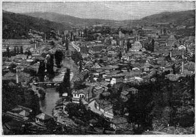 View of the City of Sarajevo in 1894 - engraving by Unknown artist