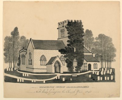 Oddington Church Yard, Gloucestershire, North West View by Unknown, English