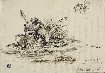 Recto: A River God; verso: a sonnet by Santi Rinaldi by Unknown Florentine