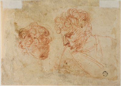 Two Sketches of Heads (recto); Two Sketches of Draped Woman (verso) by Unknown Florentine