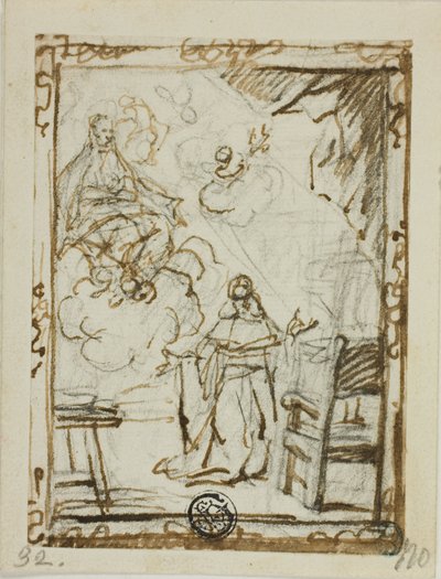 Madonna Appearing to Kneeling Saint by Unknown Italian