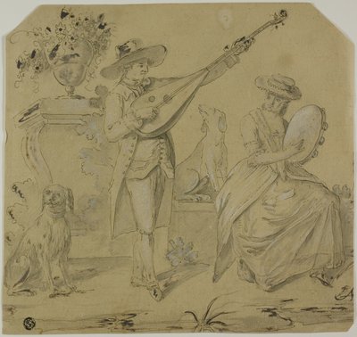 Man Playing Lute and Woman Playing Tambourine by Unknown Italian