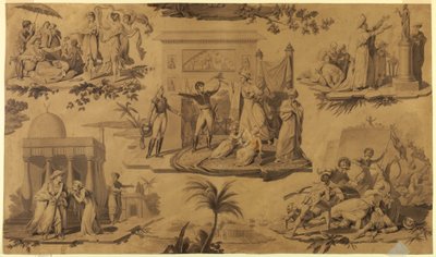 Drawing, Cartoon for Printed Cotton Textile: The French in Egypt, ca. 1815 by Unknown artistUnknown artist