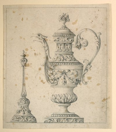 Drawing, Decorated Pitcher and Hand Bell, 1860–80 by Unknown artistUnknown artist