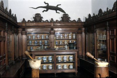 17th century pharmacy, vases, pots, mortars... Museum of Science and Technology, Milan. by Unknown artist