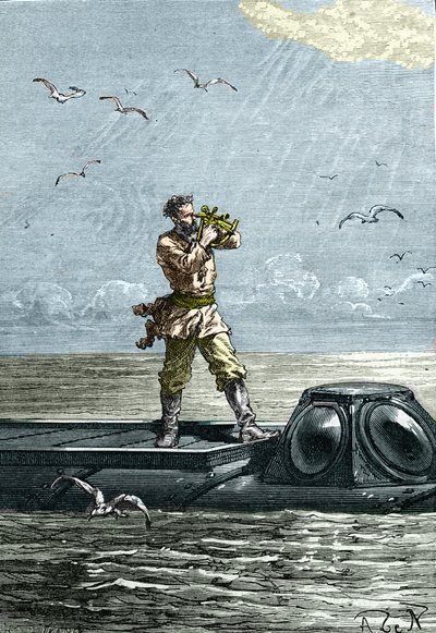 20,000 leagues under the sea. Captain Nemo on the submarine Nautilus. Illustration from the novel by Jules Verne Twenty thousand leagues under the seas by Unknown artist