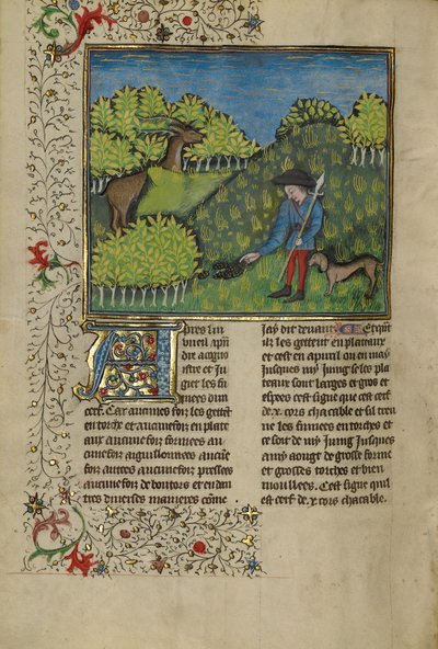 A Hunter and a Dog Examining a Deer
