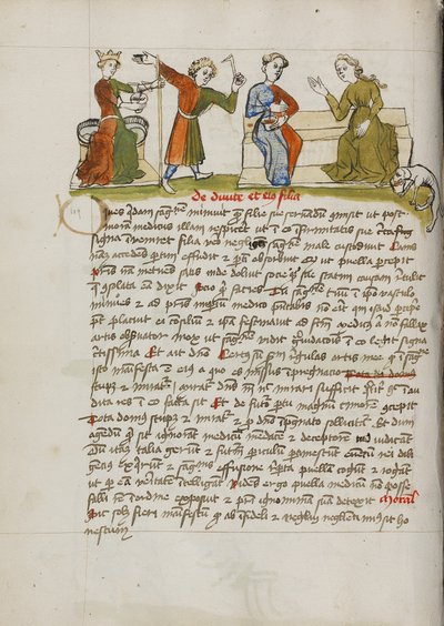 A Man Standing before a Crowned Woman Enthroned and Two Women in Conversation by Unknown artist