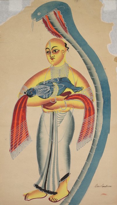 A Serpent Protects Vasudeva Taking His Infant Son Krishna to Safety by Unknown artist