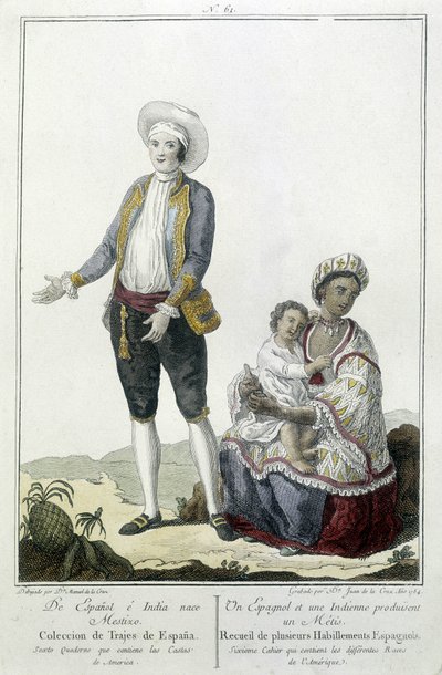 A Spanish and an Indian give birth to a Métis - engraving by Unknown artist