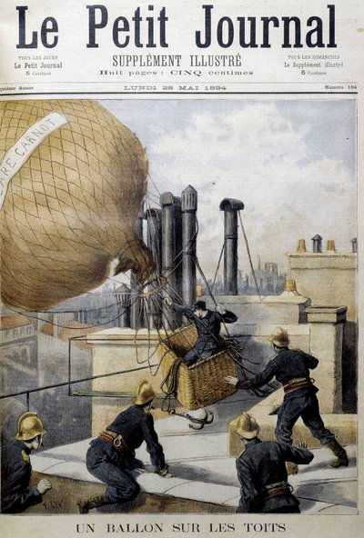 A balloon on the roofs: rescue by the Firefighters - in Le Petite Journal by Unknown artist