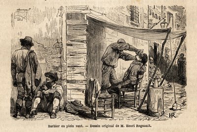 A Barber in the Wind in the Streets of Rome. Engraving to Illustrate the Voyage to Rome, by Francis Wey, in 1864-1868, Published in Le Tour du Monde, Nouveau Journal des Voyages by Unknown artist