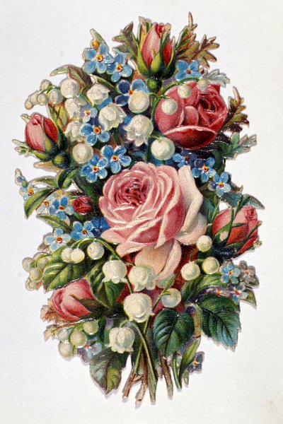 A bouquet mixed with roses, lily of the valley. by Unknown artist