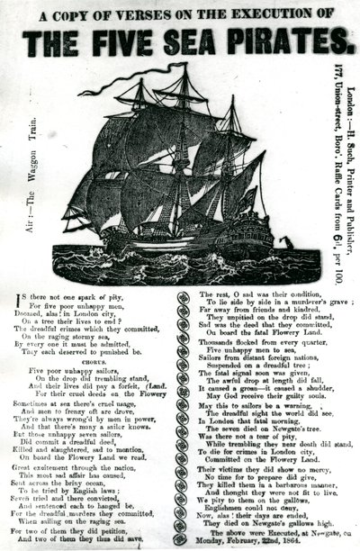 A copy of verses on the execution of the five sea pirates, c.1864 by Unknown artist