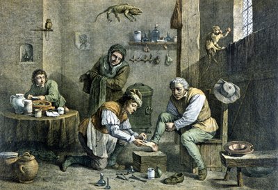 A country doctor caring for one of his patients by Unknown artist