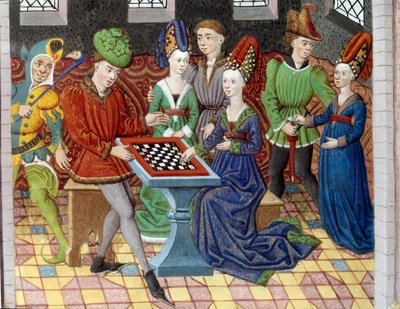 A game of chess between two courtiers in the room of a castle. Miniature taken from “History of Alexander the Great” (or Alexander III of Macedon (356-323 BC)) by Unknown artist