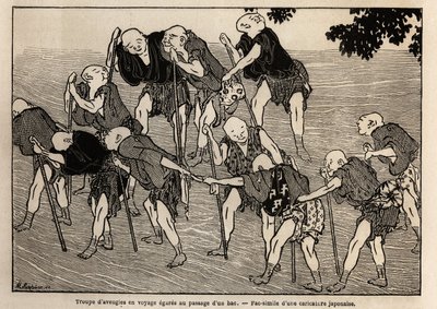 A group of blind egars at the passage of a gue; their infirmity forces them to specialize in massage, they travel by giving their hands, each holding a mountain stick sized in a whistle, with the sound of which they signal their presence to families in nee by Unknown artist