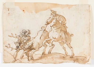 A Horseman Killing a Stag, Preliminary Design for The Deer Hunt of Emperor Frederick Barbarosa and Ubaldo Ubaldini by Unknown artist