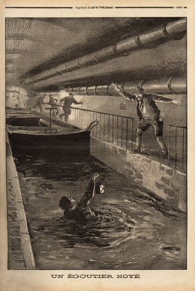 A Segutter from Paris is Drowned by Cleaning a Fangous Derivation. Engraving in Le petit journal 15/9/1899. Selva Collection. by Unknown artist
