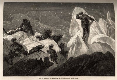 A Sleigh and Its Crew Lost in the Hummocks. Engraving to Illustrate the Voyage to the Free Sea of the Arctic Pole, by Doctor Hayes, Surgeon of the United States Navy, in 1860-1862, Published in Le Tour du Monde, Nouveau Journal des Voyages by Unknown artist