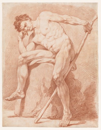 Academy of a Seated Nude Holding a Staff by Unknown artist