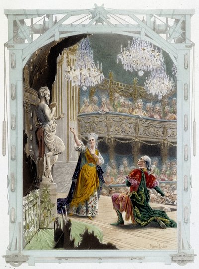 Actors on a theatre scene - in “A woman of quality in the century passes” by Unknown artist