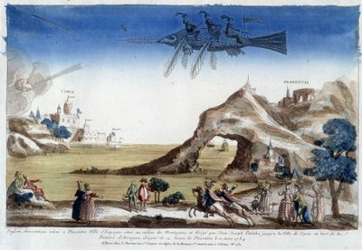 Aerostatic fish raised in Plazentia, Spain, directed by Dom Joseph Patinho, flying to the town of Coria on the banks of the Arragon River on March 10 by Unknown artist