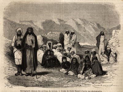 Afghan Montagnards Near Sarwar. Engraving to Illustrate the Voyage to Punjab and Kashmir, Story by Guillaume Lejean, in 1866, Published in Le Tour du Monde, Nouveau Journal des Voyages by Unknown artist