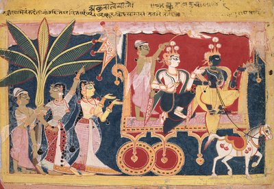 Akrura Drives Krishna and Balarama to Mathura (Isarda Bhagavata Purana) by Unknown artist