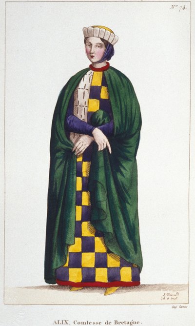 Alix de Thouars, Countess of Brittany, daughter of Guy de Thouars, Duke of Brittany. Engraving from 1830 by Unknown artist
