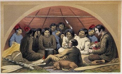 An Indian Visit to Otelne in his Tent - in Exploration of the Labrador Peninsula by Hind, London by Unknown artist