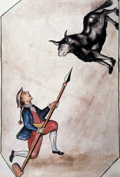 An Indian pointing from his spear a bull, from the book "Trujillo del Peru" or "Codex Martínez Compañón", by Baltazar Martinez Compañón y Bujanda, bishop of Trujillo (1782-1785) by Unknown artist