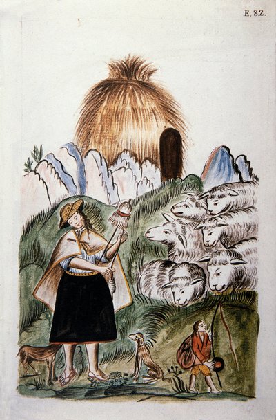An Indian shepherdess near her hut with her herd, from the book 
